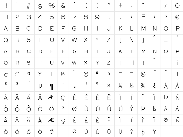 DoctorEye Condensed Normal  glyph index