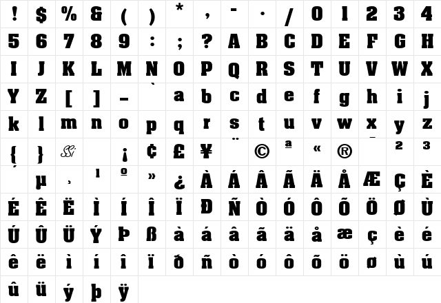 Bloc SSi Bold  glyph index