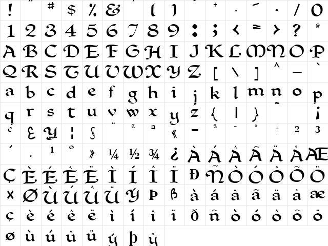 Clark Regular  glyph index