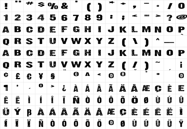 FunkyBut... Regular  glyph index