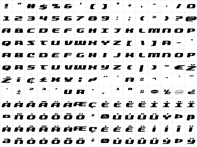 Quickening Expanded Italic Expanded Italic  glyph index