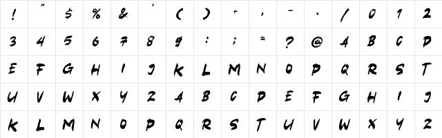Black Hold Regular  glyph index