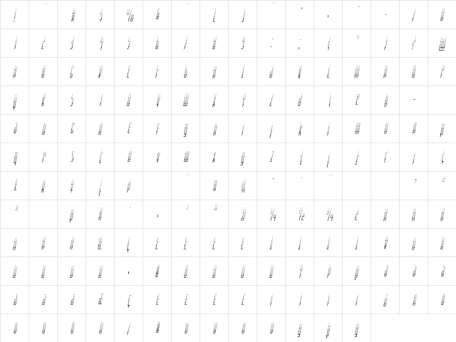 Phantacon Gradient Italic Regular  glyph index