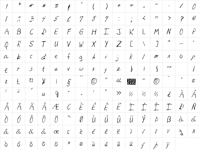 EdmondsHand Regular  glyph index