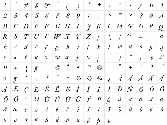 DTL Fleischmann D Italic  glyph index
