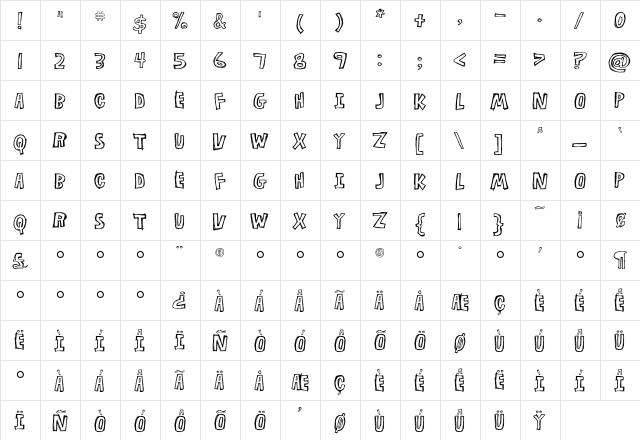 Flyerfonts Corrosion  glyph index