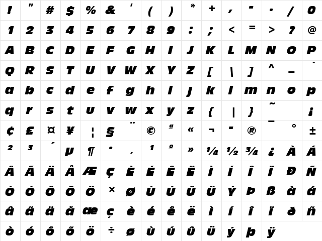 AntiqueOliTCom Italic  glyph index