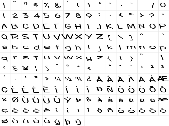 Booster Regular  glyph index