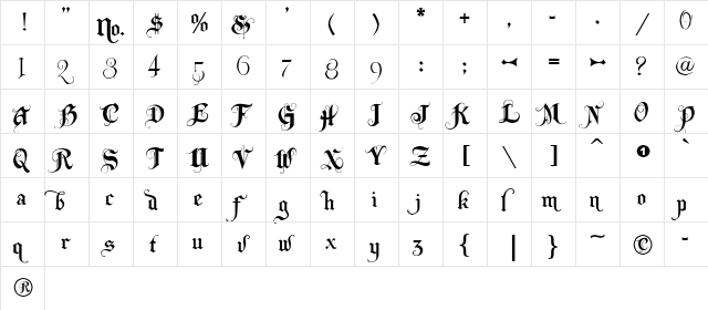 LHF Becker Monogram English Regular  glyph index