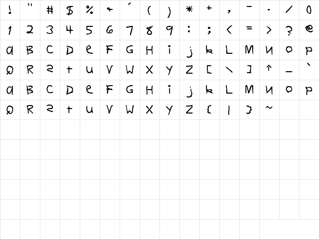 Kid Caps Regular  glyph index