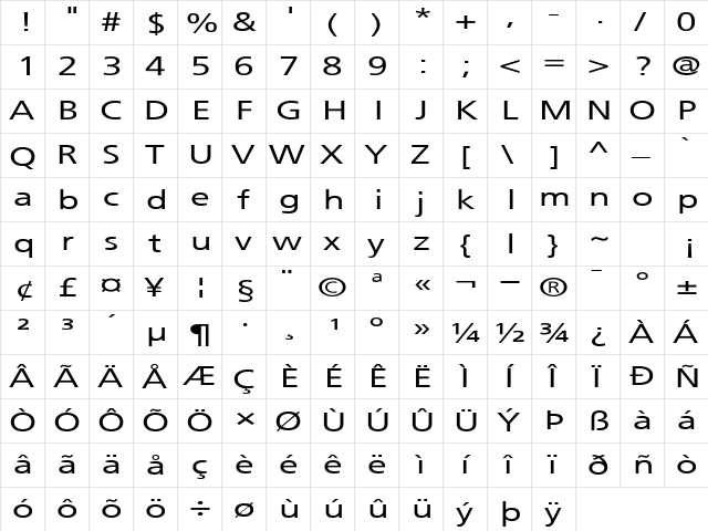 WeissachExtended Regular  glyph index