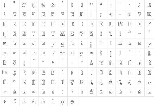 Bodax Outline Regular  glyph index