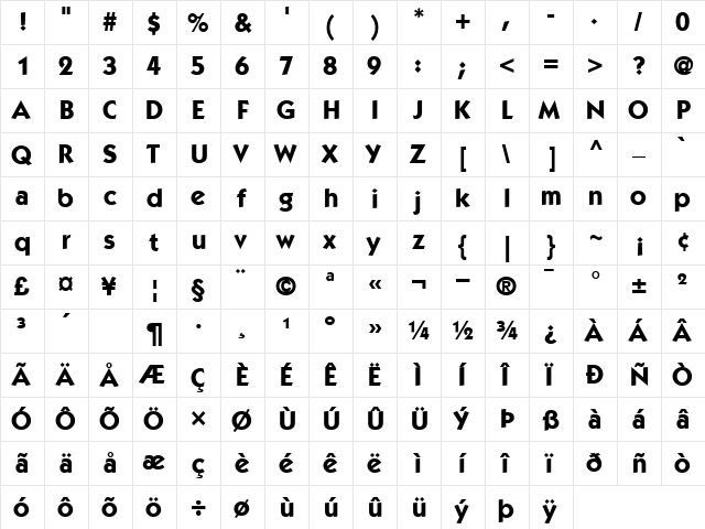 ItcKabel Bold  glyph index