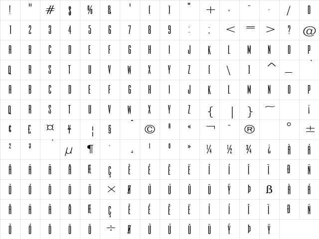 Expel Wide Bold  glyph index