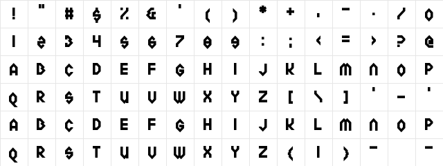 Meckablecka Regular  glyph index