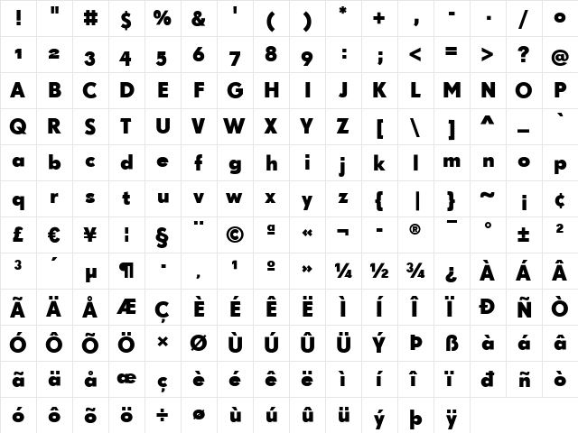 SuperGroteskA Regular  glyph index