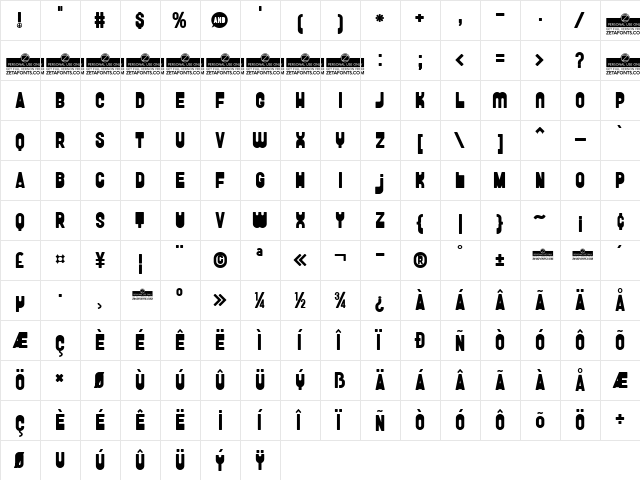FunGhetto Regular  glyph index