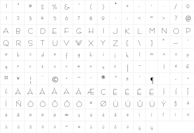 Bernhard Fashion Std Regular  glyph index