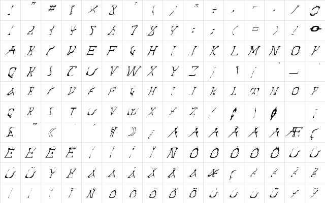 FZ WARPED 14 ITALIC Normal  glyph index