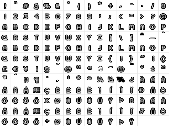 BoobToobOpen Regular  glyph index