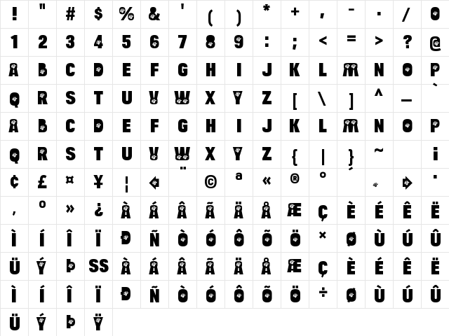 Bulltoad Rose Regular  glyph index