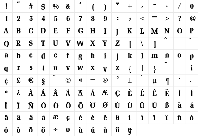 D790-Roman Bold  glyph index