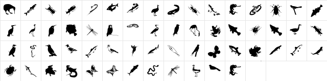 AnimalishSilhouettes Regular  glyph index