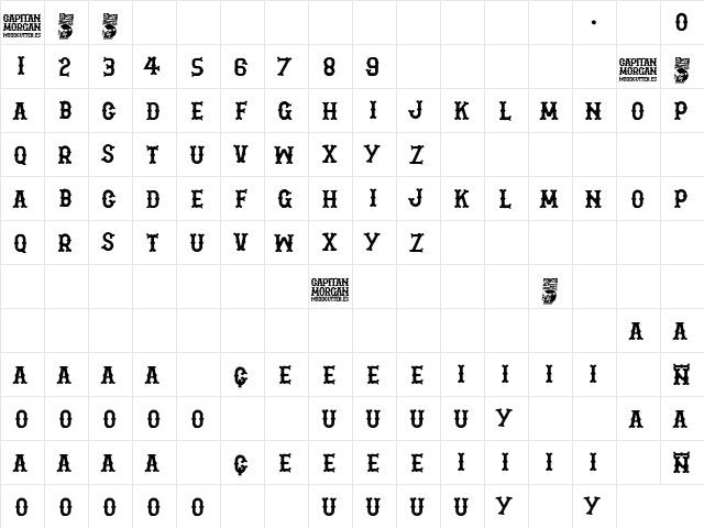 Capitan Morgan Regular  glyph index