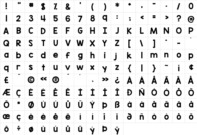 KG Blank Space Solid Regular  glyph index