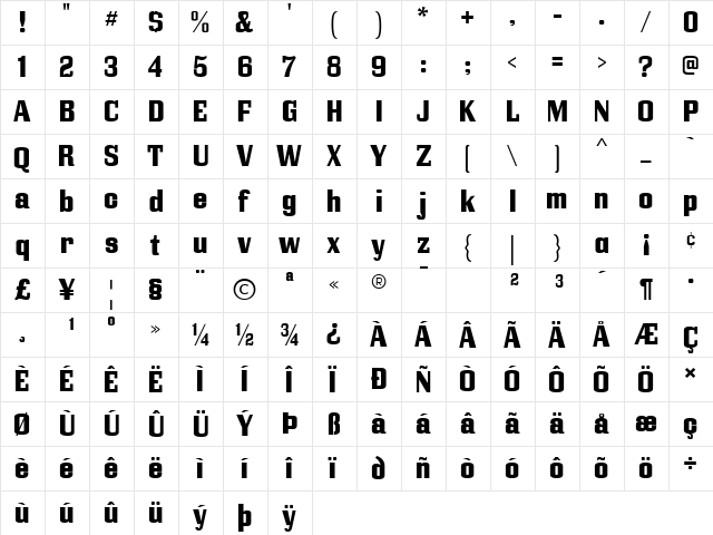 Vigo Regular  glyph index