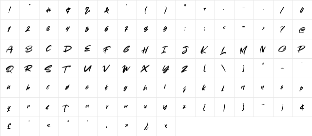 Toothless Regular  glyph index