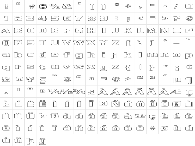 Serpentine-Bold-Bold HE Regular  glyph index