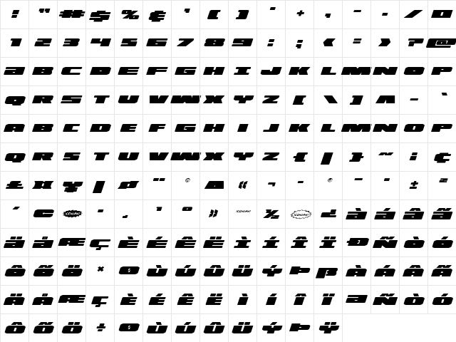 Illumino Expanded Italic Expanded Italic  glyph index