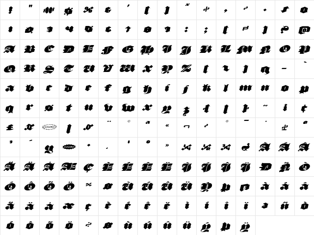 Lux Contra Tenebras Expanded Italic Expanded Italic  glyph index