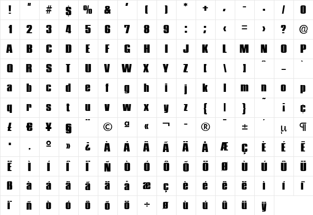 FrankBecker-Heavy Regular  glyph index