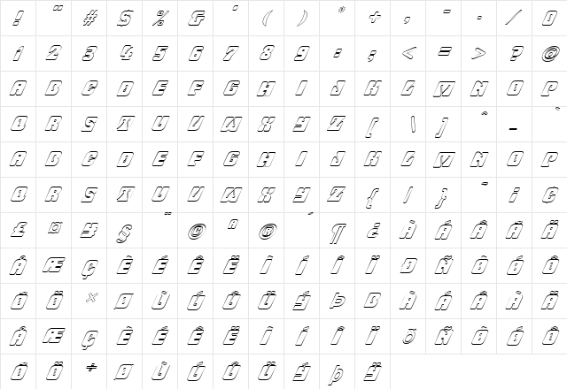 FZ UNIQUE 32 HOLLOW ITALIC Normal  glyph index