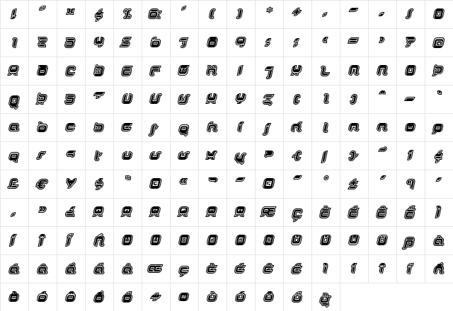 DorisOrange Italic  glyph index