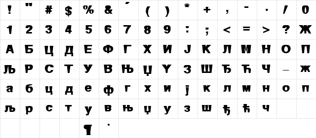 Atleta Cirilica Regular  glyph index