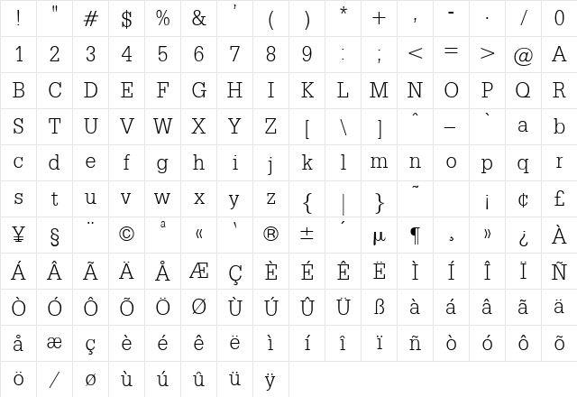 Gleeson Regular  glyph index