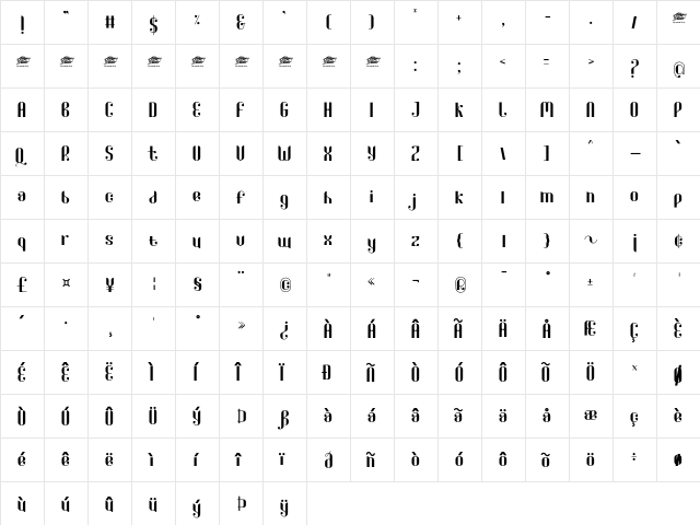 Qartiant - Personal Use Regular  glyph index
