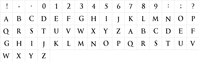 Fashion Regular  glyph index