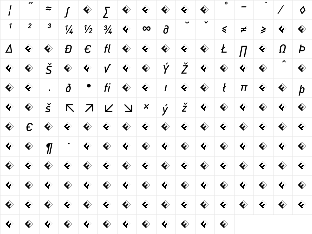 DIN-MediumItalicExp Regular  glyph index