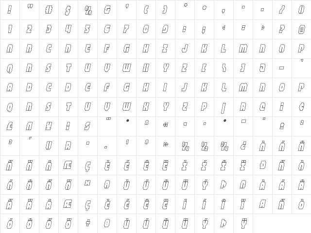 Shogunate Outline Italic Outline Italic  glyph index