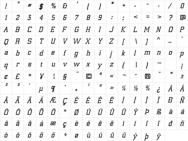 Electrum ADF Exp Lt Bold Italic  glyph index