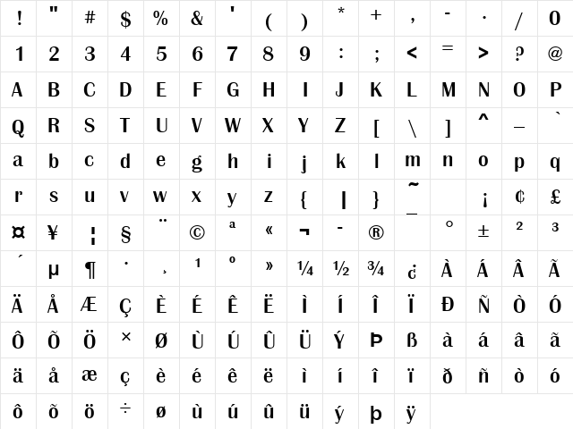 BritannicTMed Regular  glyph index