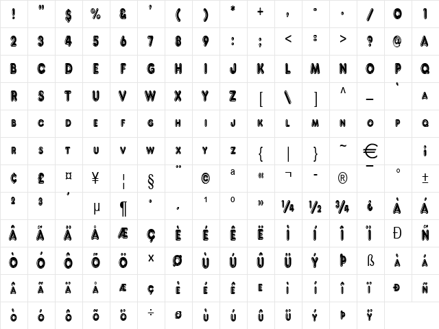 FrancisHighLightedCondensed Normal  glyph index