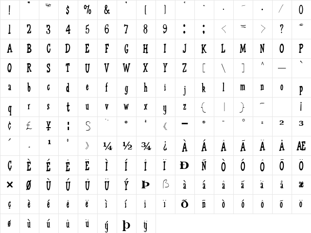 Omega Regular  glyph index