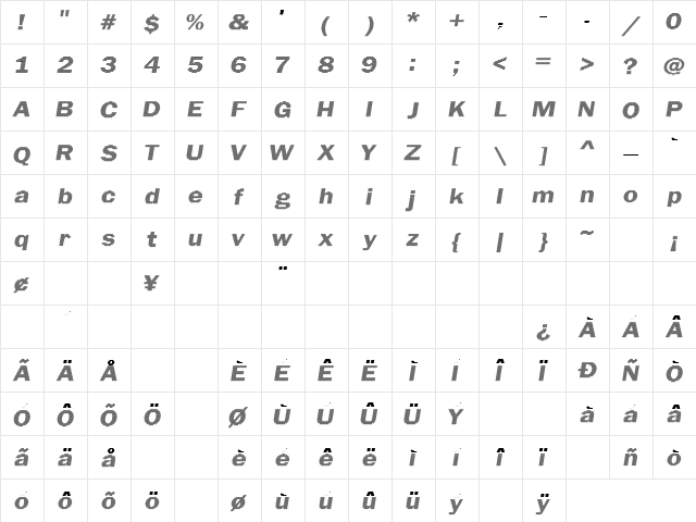 Linear Beam Regular  glyph index