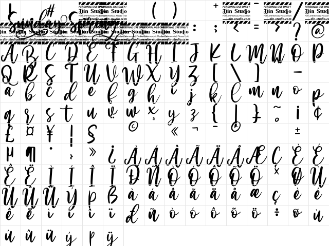 Sunday Spring Personal Use Regular  glyph index