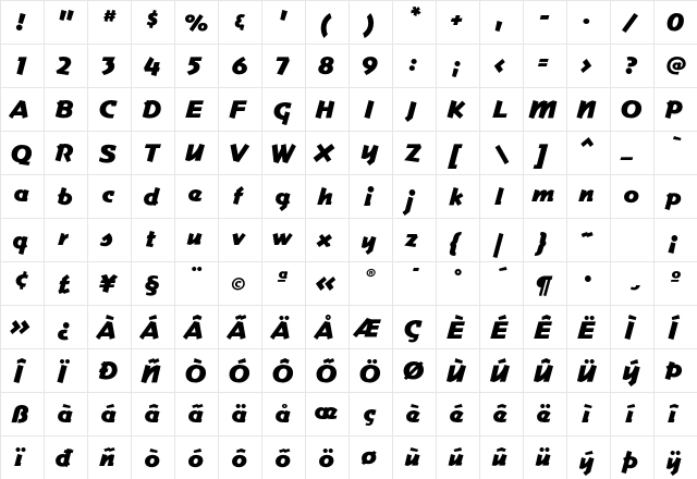 Commerce FB Fat Regular  glyph index